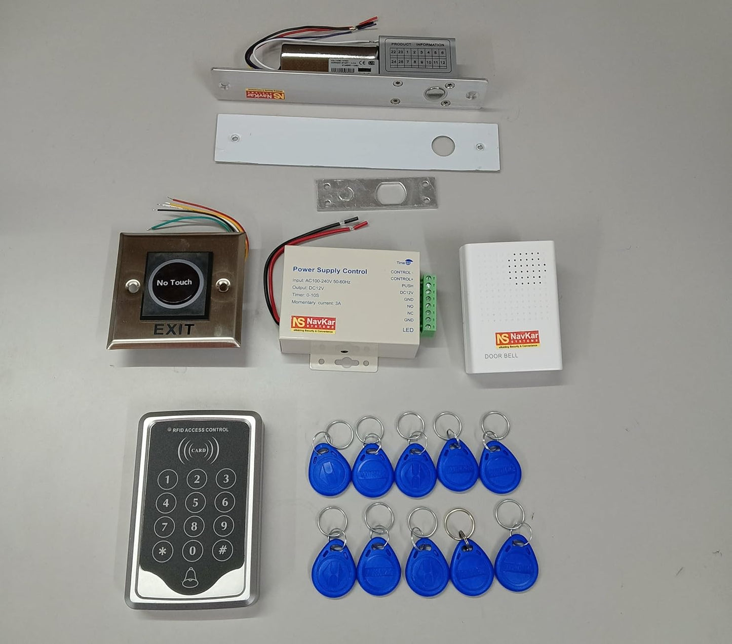 Combo-CN85 1000 User RFID Access Control System Kit w/Electric Lock ID Key Fob Doorbell