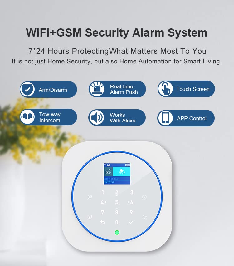 ACJ-402 Wireless Full Home Security Smart Alarm System | Wireless Door/Window Open Alarm, PIR Motion Sensor with RFID & Remote Control | SMS/Phone Alert and User Password Protection