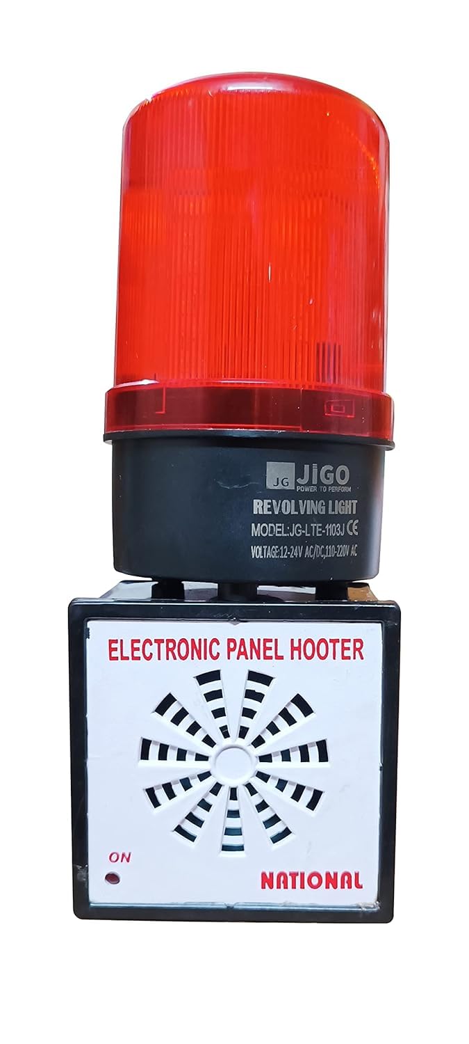 INSR-220 Industrial Panel Hooter with Revolving Flash Light Buzzer | Fire Alarm System with Revolving Red Light - 90-110db, 110/220V, Up to 110M Range
