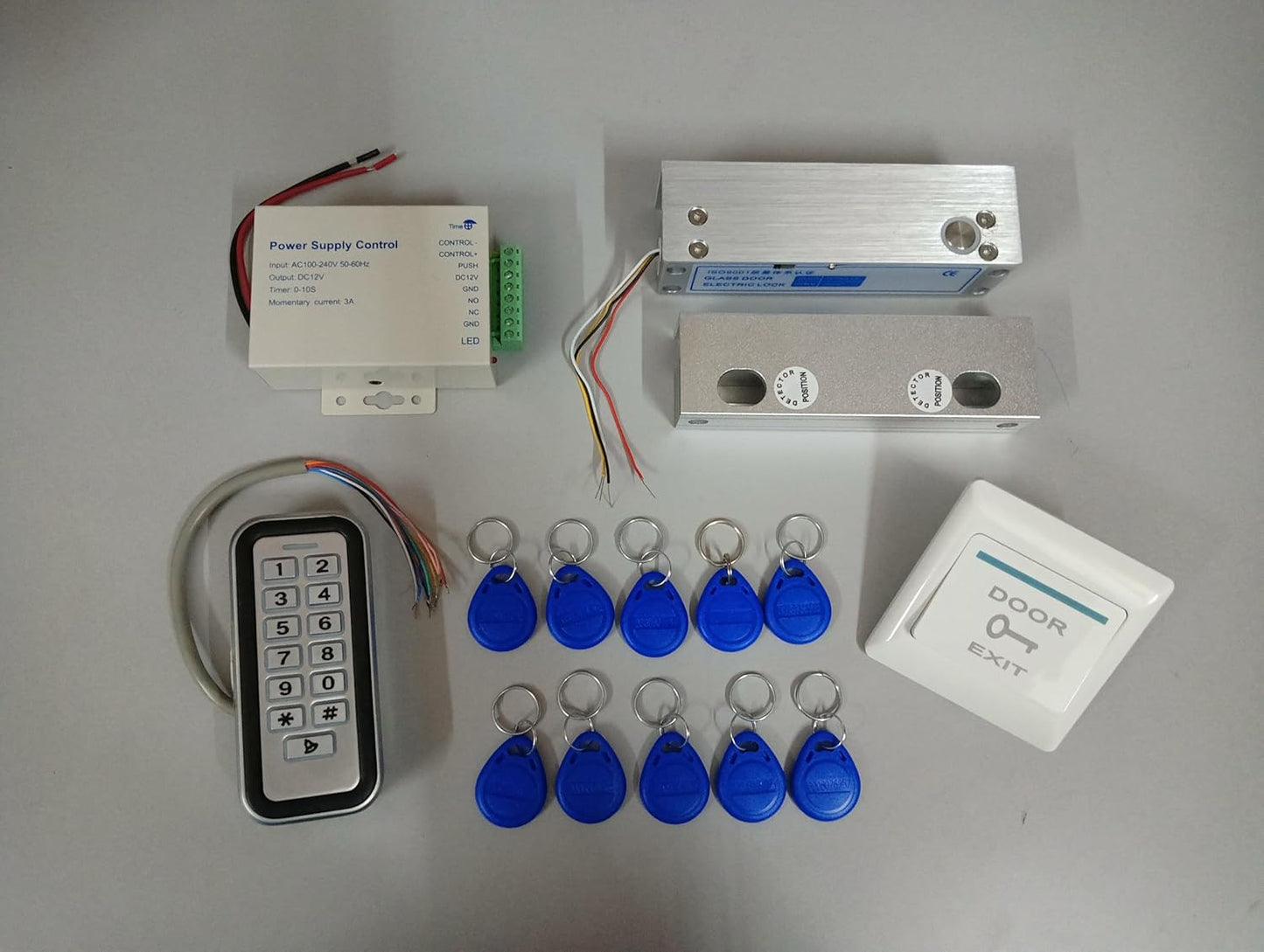 Door Entry Access Control System Weatherproof RFID Pin Access Panel, Fully Frameless Glass Door Lock, K80 Supply, PVC Button, Keychain Tags 10 Nos for Frameless Glass Door