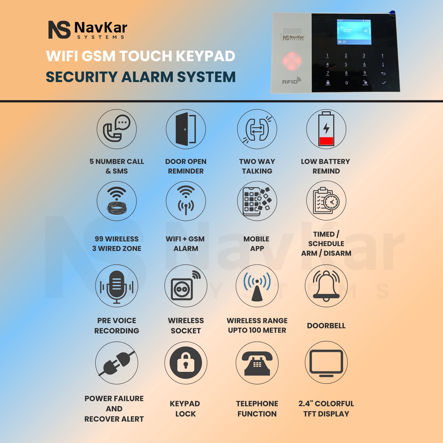 ACJ-405 WiFi GSM Touch Home Security Burglar Alarm System with Mobile App
