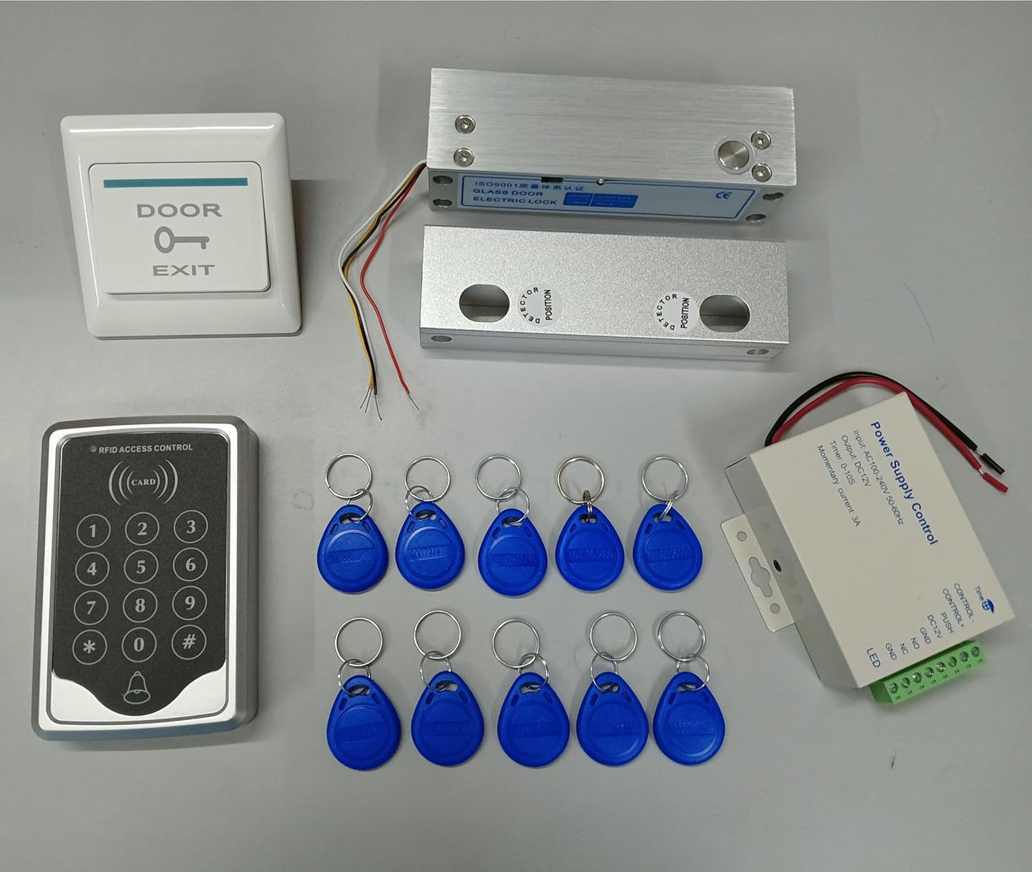 NAVKAR SYSTEMS RFID Pin Access Control System, Fully Frameless Glass Door Lock, K80 Supply, PVC Button, Keychain Tag 10 Nos for Toughened Glass Door with Glass Frame