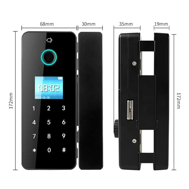 FPGL-01 Fingerprint Card Pin Key Remote App Glass Door Lock Battery Operated with Passive Mode