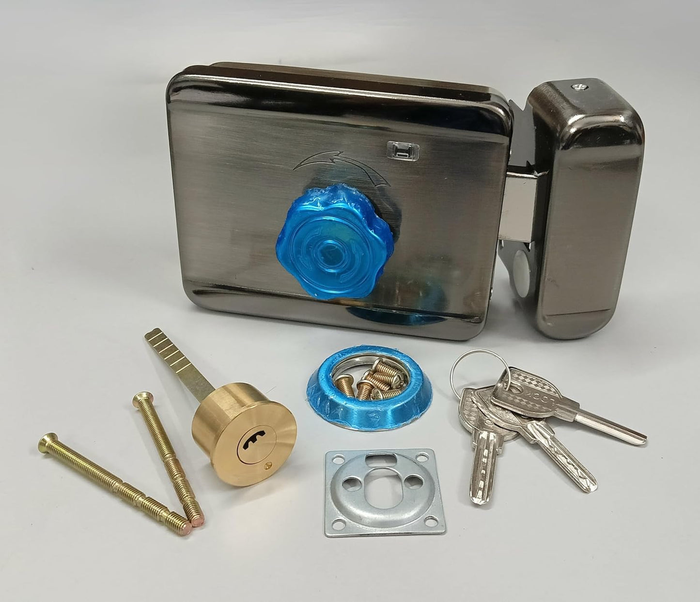 Combo-CN91 Motorised Electric Door Lock for Wooden & Metal Doors with 3 Keys with WiFi Controller with 3 remotes and 12V 3A Power Supply | Stainless Steel | Motorised Technology