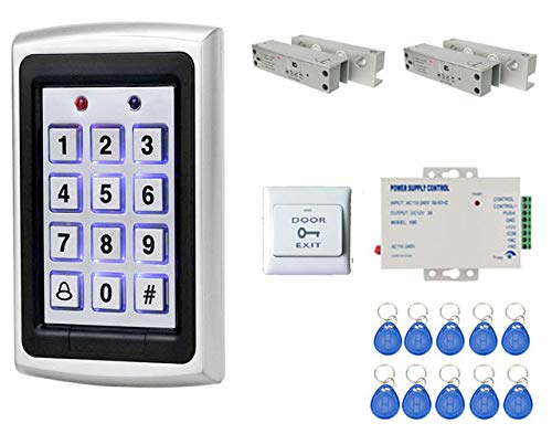 NAVKAR SYSTEMS Weatherproof RFID Pin Access Control System, Fully Frameless Glass Door Lock 2 Nos, K80 Supply, PVC Button, Keychain Tag 10 Nos for Double Frameless Glass Door