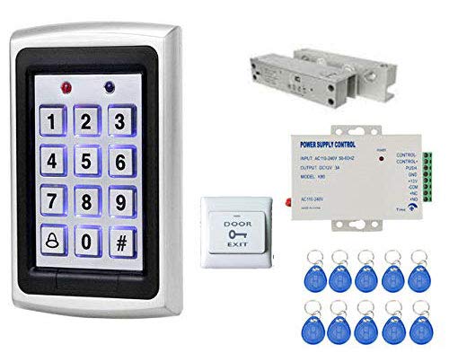 Door Entry Access Control System Weatherproof RFID Pin Access Panel, Fully Frameless Glass Door Lock, K80 Supply, PVC Button, Keychain Tags 10 Nos for Frameless Glass Door
