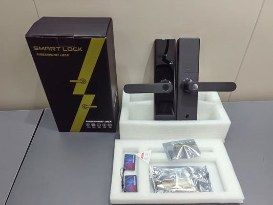 FPLK-10 Smart Wooden Handle Door Lock with 5-Way Unlocking | Fingerprint | Pincode | Mobile App| Mechanical Key | OTP Access |Stainless Steel Mortise