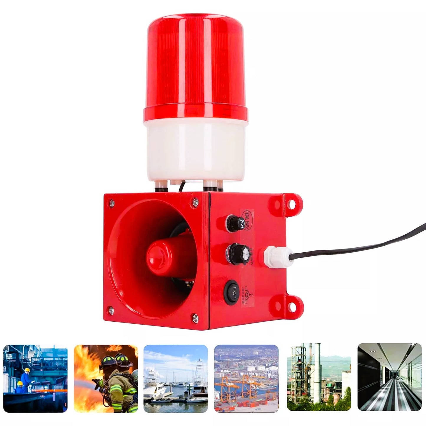 Navkar Systems Warning Lamp 120DB Audible Visual Alarm Security Strobe Light Plug 220V