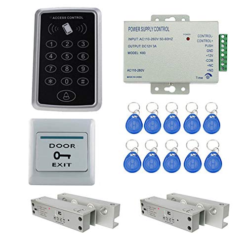 NAVKAR SYSTEMS RFID Pin Access Control System, Fully Frameless Glass Door Lock for Double Glass Doors 2 Nos, K80 Supply, PVC Button, Keychain Tag 10 Nos for double glass door