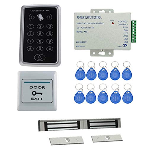 NAVKAR SYSTEMS RFID Pin Access Control System, EM Lock Double Leaf 1200 Lbs for Double Door, K80 Supply, PVC Button, Keychain Tag 10 Nos for Wooden or Aluminium Door