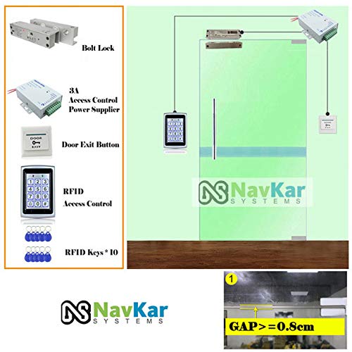 Door Entry Access Control System Weatherproof RFID Pin Access Panel, Fully Frameless Glass Door Lock, K80 Supply, PVC Button, Keychain Tags 10 Nos for Frameless Glass Door