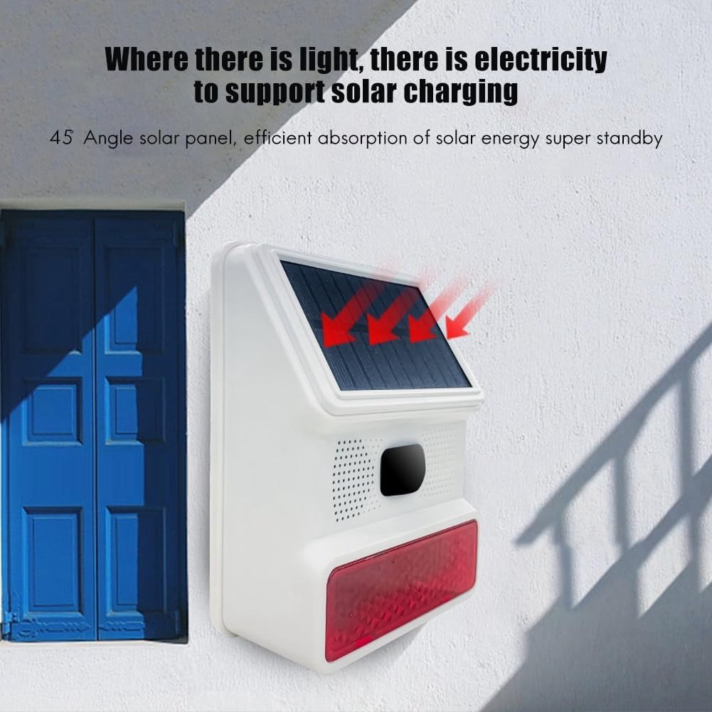 SRSOL-43 Wireless Solar Alarm Siren, 433MHz Wireless Outdoor Siren, Solar Outdoor Siren with LED Flashing Light Function, Support Wireless Alarm System