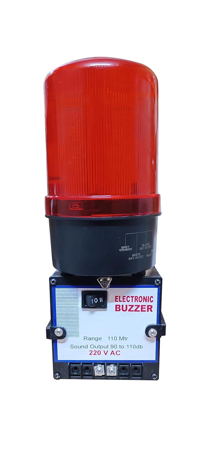 INSR-220 Industrial Panel Hooter with Revolving Flash Light Buzzer | Fire Alarm System with Revolving Red Light - 90-110db, 110/220V, Up to 110M Range