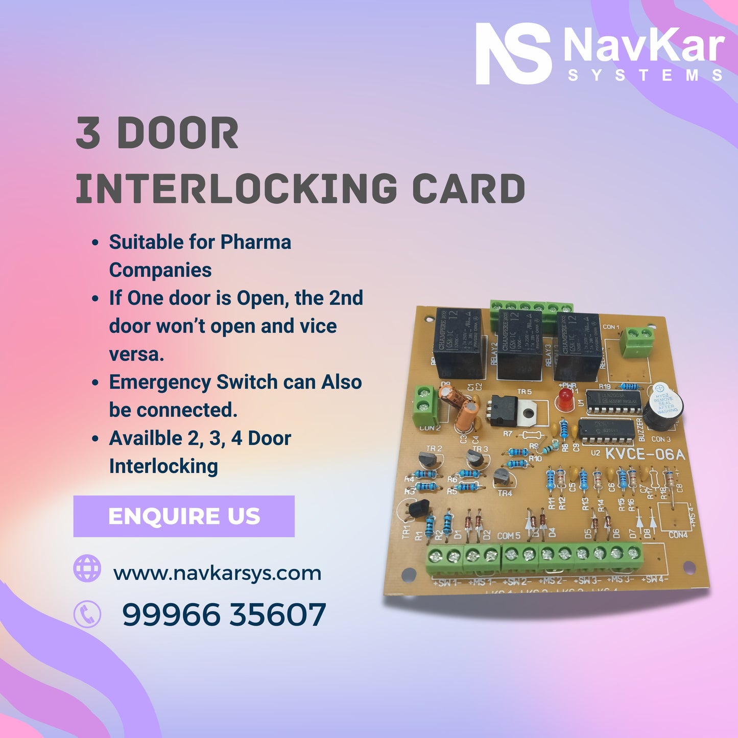 (Combo-CN36) 3 Door Interlocking Controller 1 Nos with EM Lock 600 Lbs Feedback 3 Nos Exit Button 6 pc & 12v 5 Amp Power Supply