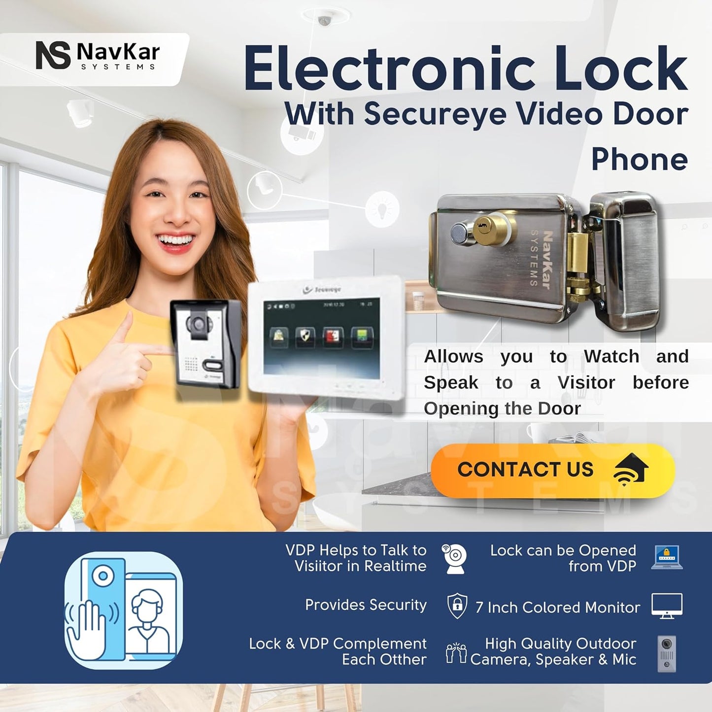 Combo-CN219 Electronic Door Lock+ WiFi Power Supply + 3 Remotes with Secureye Video Door Phone System (VDP9 7 Inch)
