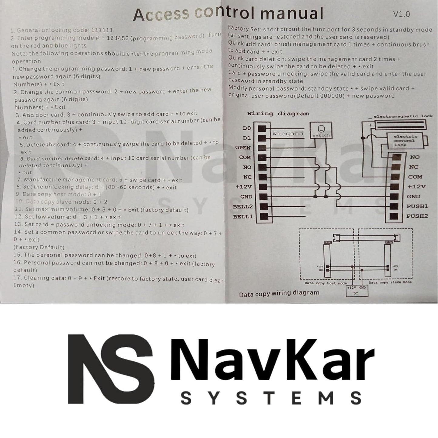 Combo-CN1 RFID Access Control System, EM Lock 600 Lbs, U Bracket for Glass Door, 12V Door Bell, PVC Exit Switch, K80 Supply, RFID Thin Cards 10 Nos