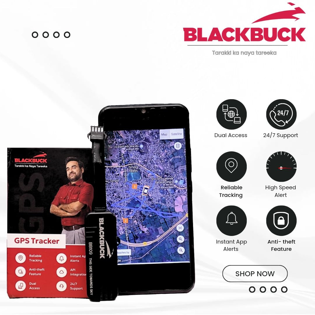 BLACKBUCK GPS Tracker for Cars, Bikes, Trucks, 1 Year Pre-Recharge, 1 Year Warranty, Remote Engine Lock, Over-Speeding Alerts, Geo-Fence Alert, Android & iOS App