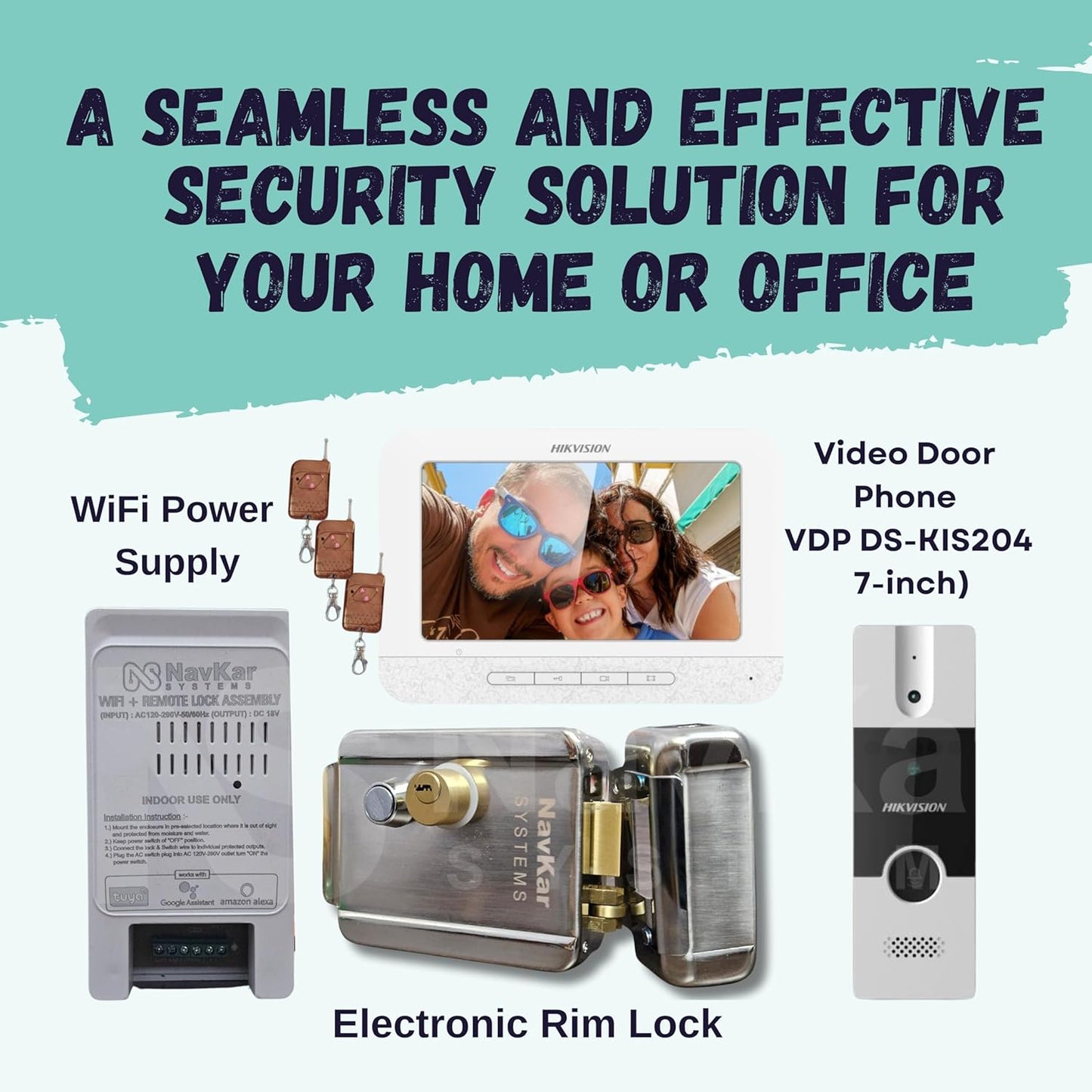 Combo-CN221 Electronic Door Lock+ WiFi Power Supply + 3 Remotes with Video Door Phone (VDP DS-KIS204 7-inch)