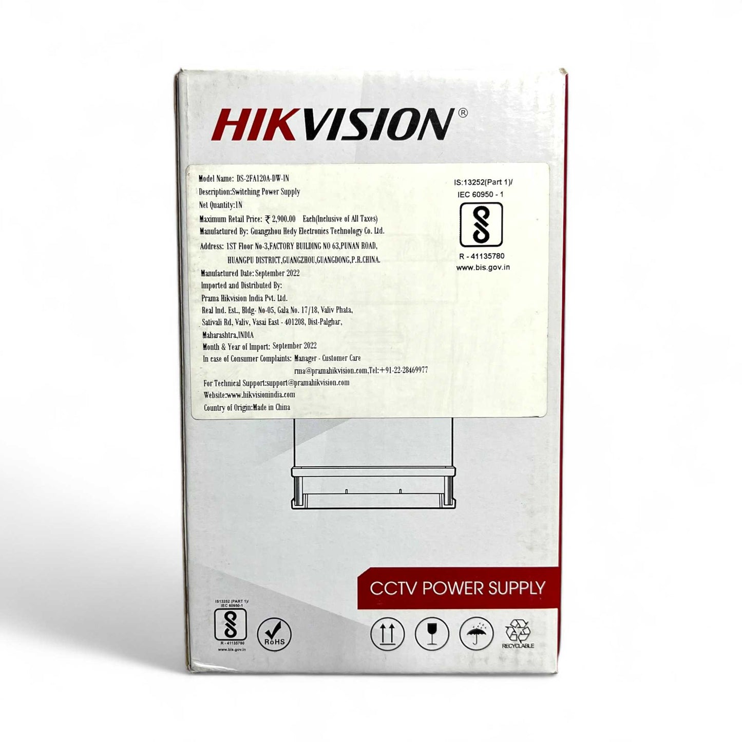 DS-2FA120A-DW-IN 12V 10A CCTV Power Supply