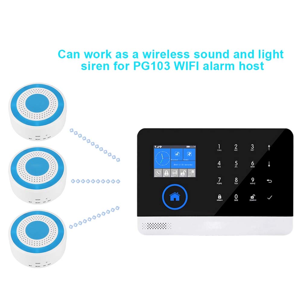 Navkar Systems Wireless Sound and Light Strobe Siren 433mhz 100dB Home Security Strobe Siren for WiFi GSM Alarm Panel System (8 LED Alarm Lights, 20 Detectors)