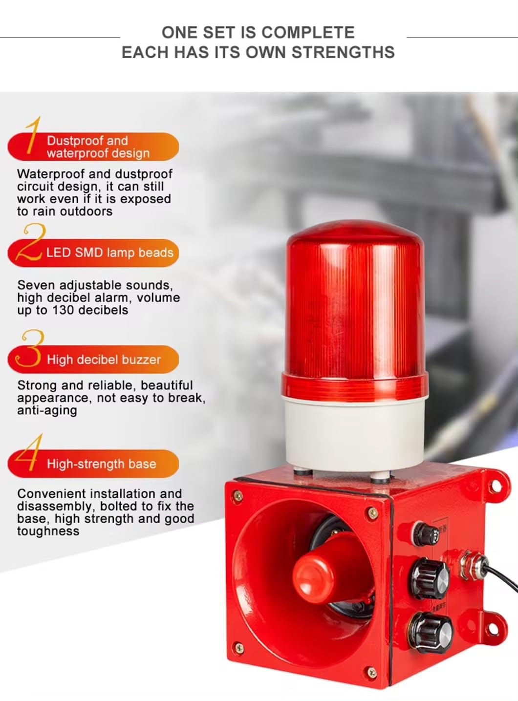 Navkar Systems Warning Lamp 120DB Audible Visual Alarm Security Strobe Light Plug 220V