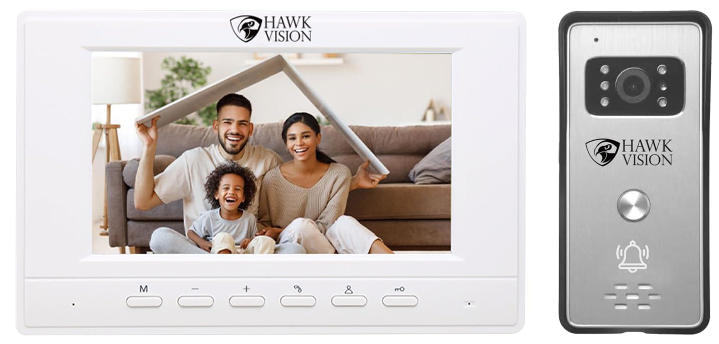 Hawk Vision HV-VDP-703A 7-Inch Video Door Phone Kit | Doorbell Camera with Night Vision | Two-Way Intercom | Main Door Security System for Homes & Flats with Display, Audio, and Remote Monitoring
