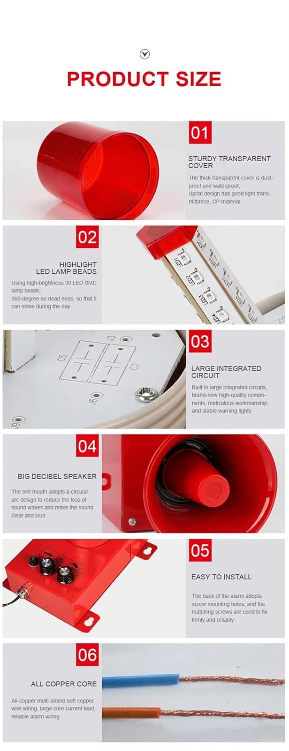 Navkar Systems Warning Lamp 120DB Audible Visual Alarm Security Strobe Light Plug 220V