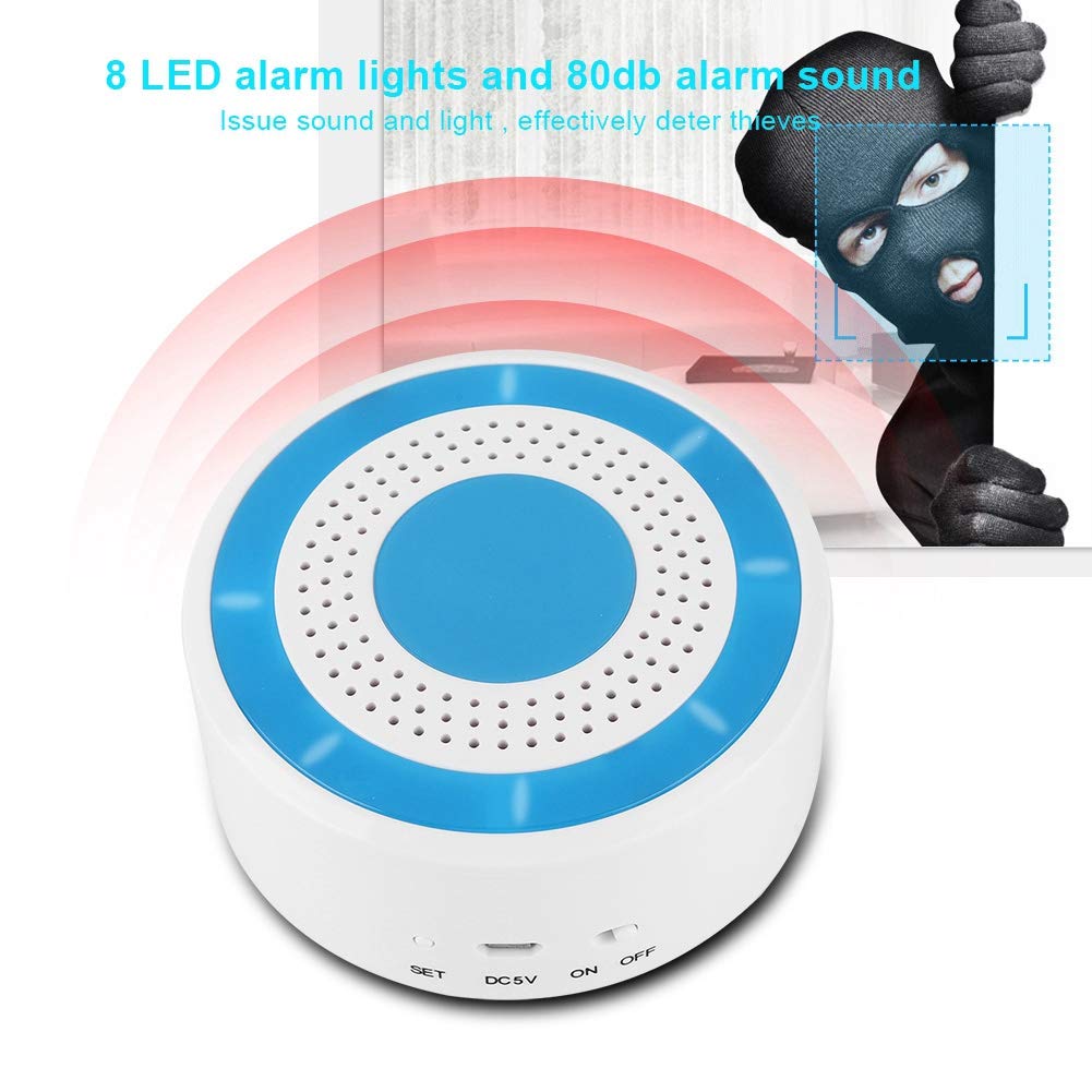 Navkar Systems Wireless Sound and Light Strobe Siren 433mhz 100dB Home Security Strobe Siren for WiFi GSM Alarm Panel System (8 LED Alarm Lights, 20 Detectors)
