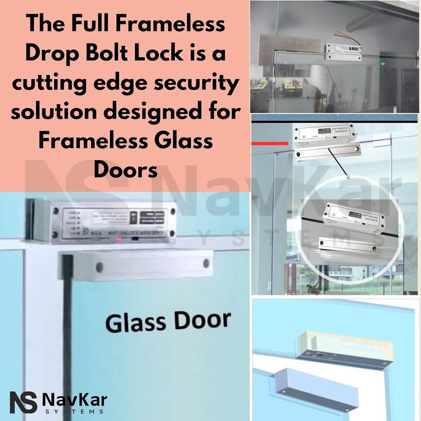 NAVKAR SYSTEMS RFID Pin Access Control System, Fully Frameless Glass Door Lock, K80 Supply, PVC Button, Keychain Tag 10 Nos for Toughened Glass Door with Glass Frame