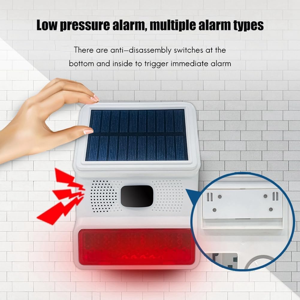 SRSOL-43 Wireless Solar Alarm Siren, 433MHz Wireless Outdoor Siren, Solar Outdoor Siren with LED Flashing Light Function, Support Wireless Alarm System