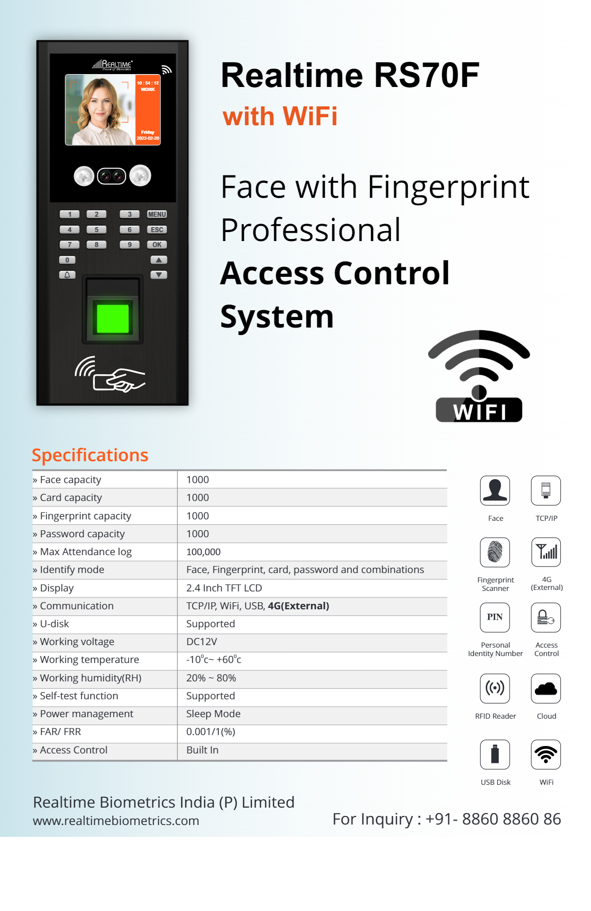 Realtime RS70F Face with Fingerprint Professional Access Control System