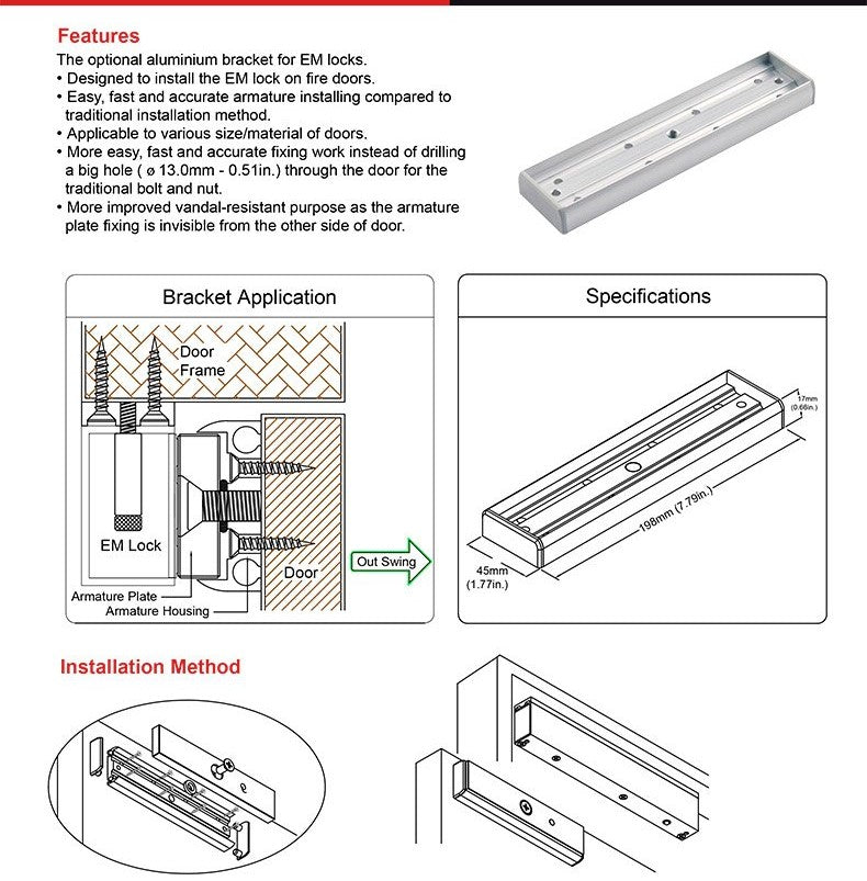 BRI-EM I Bracket Installation Groove of Armature Plate for 280KG 600Lbs Magnetic Lock