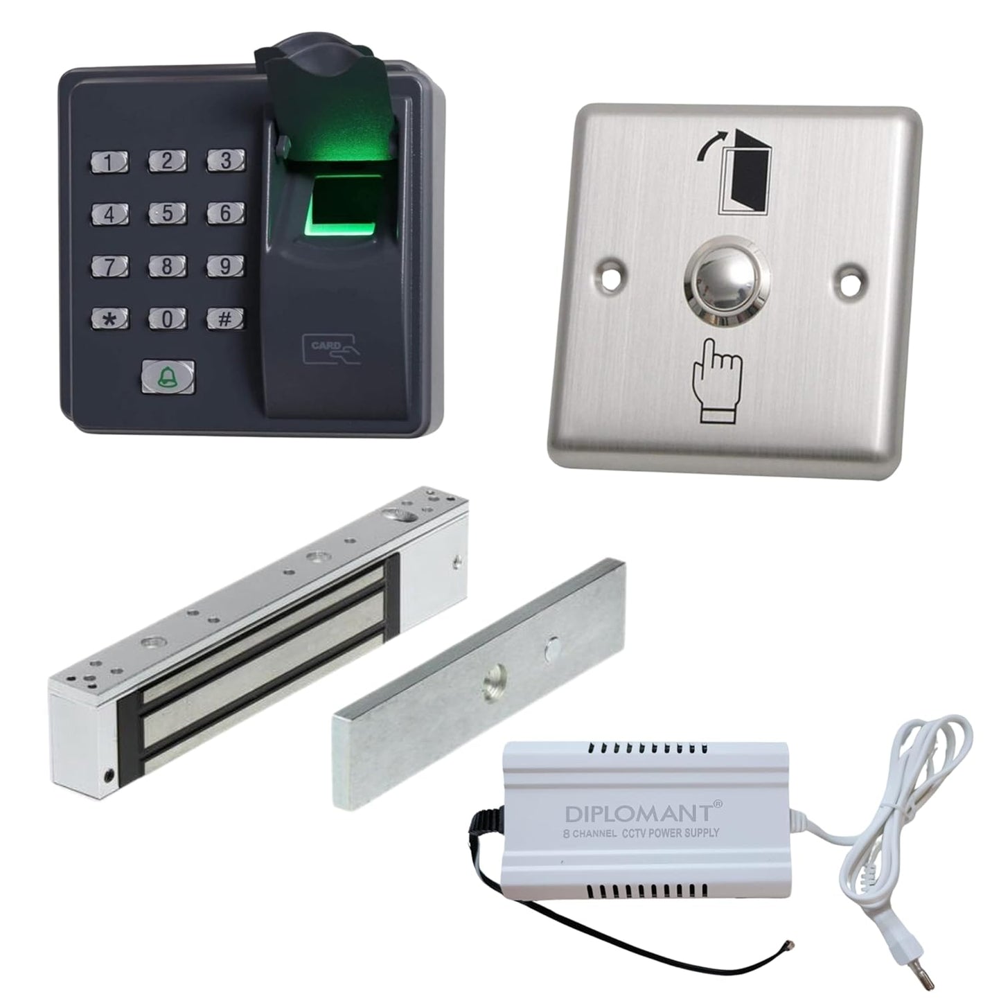 Combo-CN276 Fingerprint Access Control System with EM Lock, Exit Push Button and Adapter
