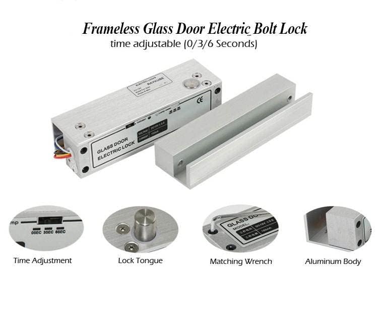 NAVKAR SYSTEMS Weatherproof RFID Pin Access Control System, Fully Frameless Glass Door Lock 2 Nos, K80 Supply, PVC Button, Keychain Tag 10 Nos for Double Frameless Glass Door