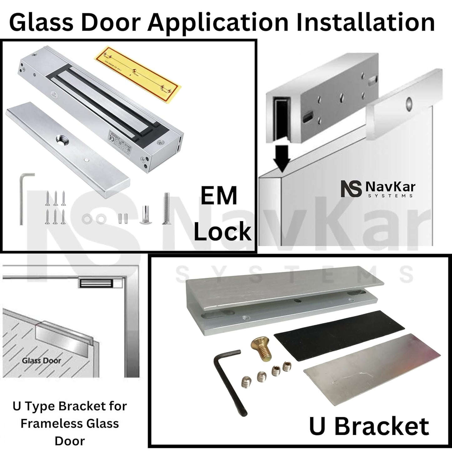 Combo-CN1 RFID Access Control System, EM Lock 600 Lbs, U Bracket for Glass Door, 12V Door Bell, PVC Exit Switch, K80 Supply, RFID Thin Cards 10 Nos