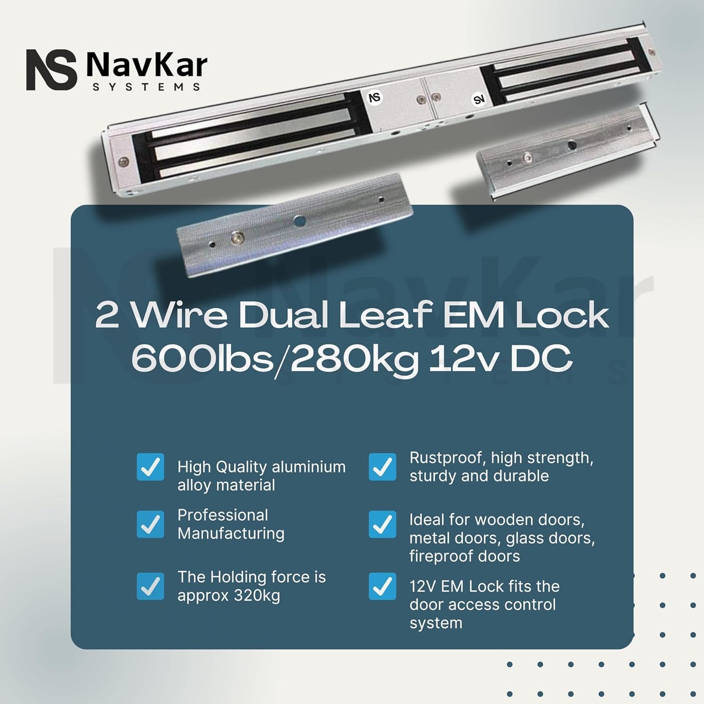 NAVKAR SYSTEMS RFID Pin Access Control System, EM Lock Double Leaf 1200 Lbs for Double Door, K80 Supply, PVC Button, Keychain Tag 10 Nos for Wooden or Aluminium Door
