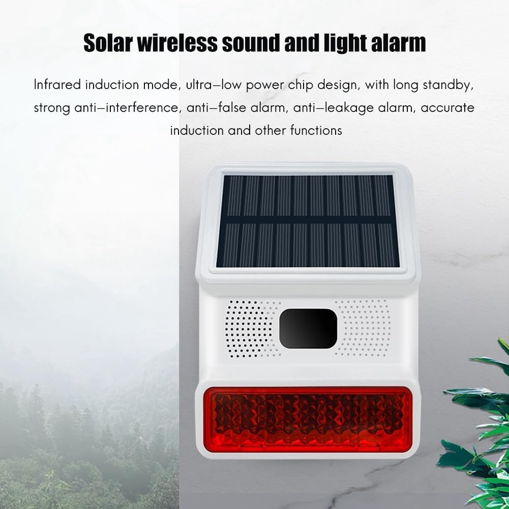 SRSOL-43 Wireless Solar Alarm Siren, 433MHz Wireless Outdoor Siren, Solar Outdoor Siren with LED Flashing Light Function, Support Wireless Alarm System