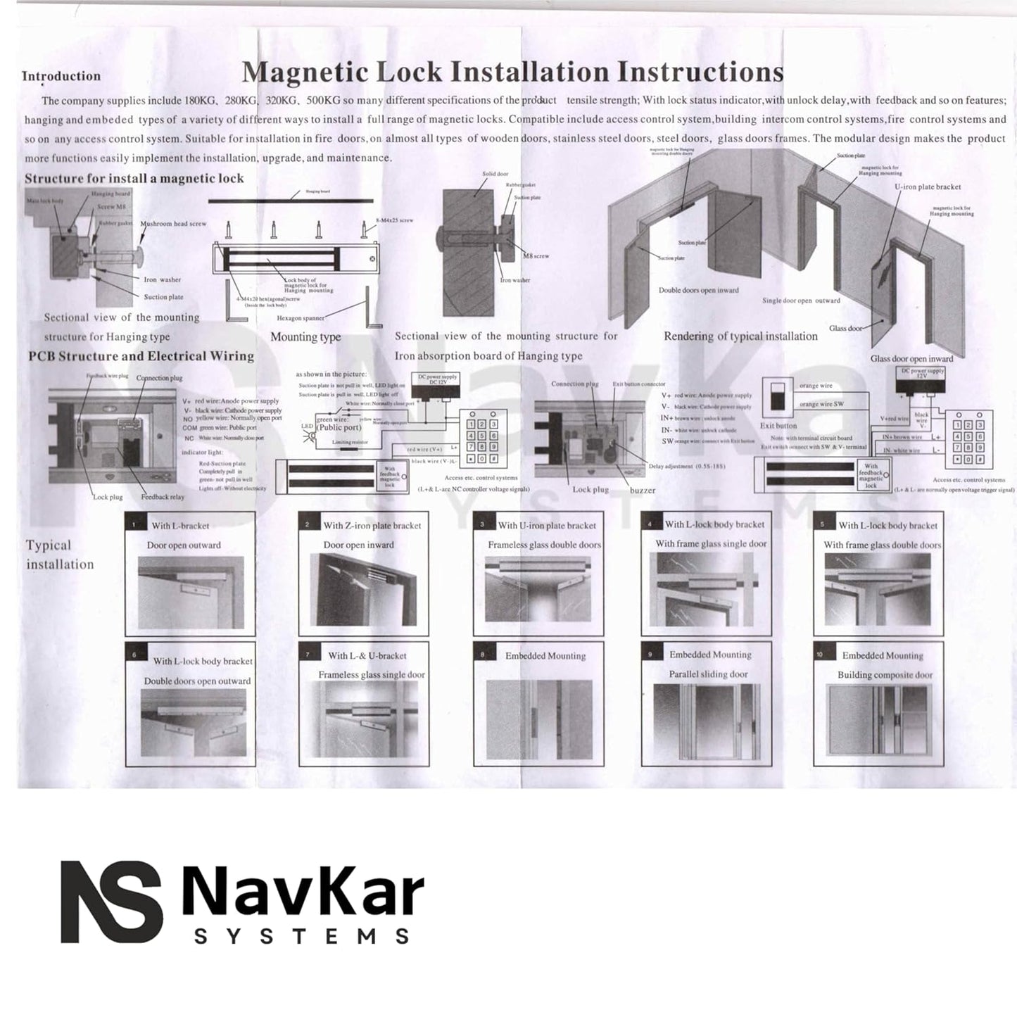 NAVKAR SYSTEMS RFID Pin Access Control System, EM Lock Double Leaf 1200 Lbs for Double Door, K80 Supply, PVC Button, Keychain Tag 10 Nos for Wooden or Aluminium Door