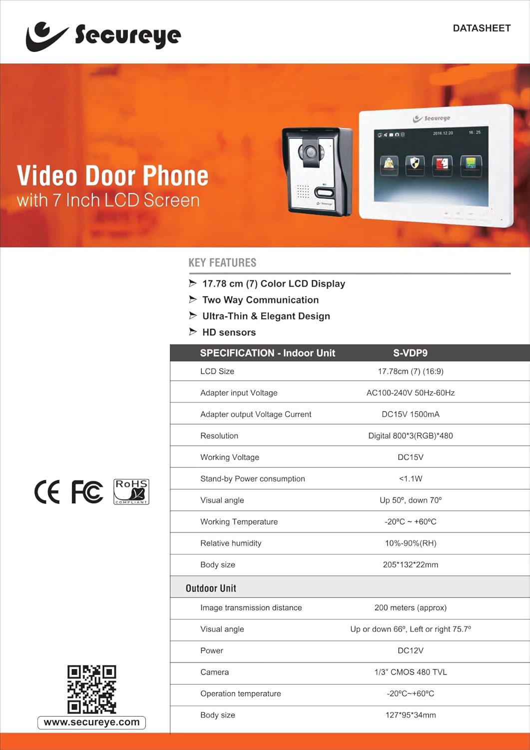 Combo-CN219 Electronic Door Lock+ WiFi Power Supply + 3 Remotes with Secureye Video Door Phone System (VDP9 7 Inch)