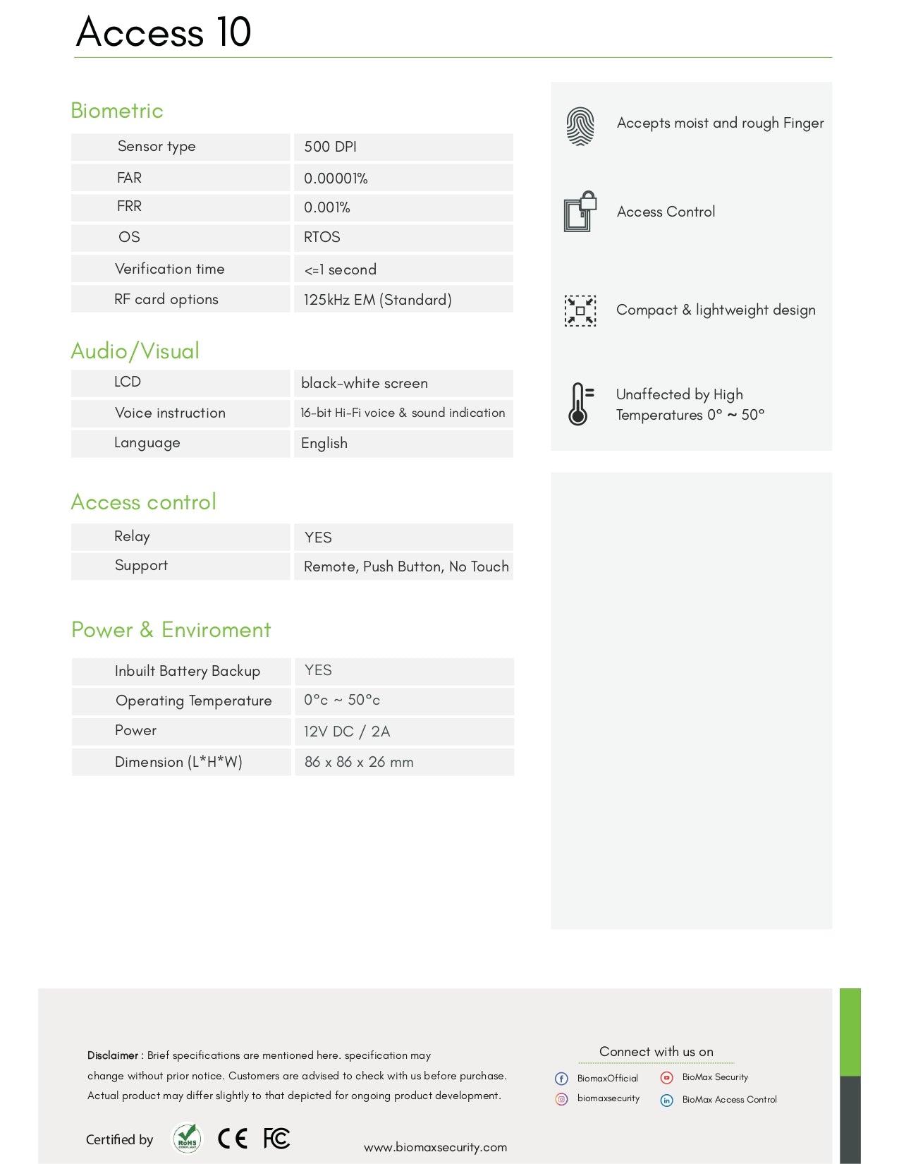 Biomax N-Access 10 Fingerprint Access Control System