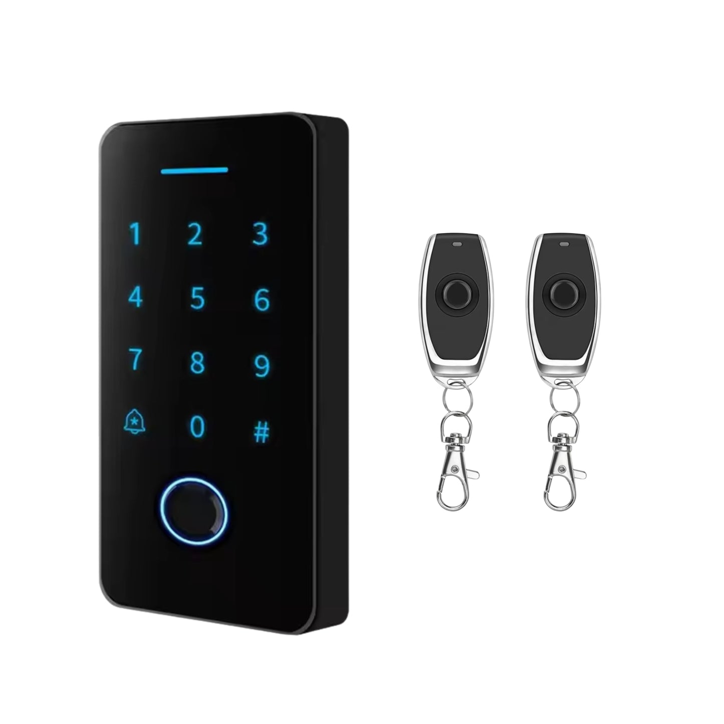 Combo-CN65 Electronic Rim Lock with Weatherproof Finger Card Pin Remote Mobile App Access Control Panel with 2 Remotes, Can Operate Any Electronic Lock Using Finger Card Pin Remote Smart Life App