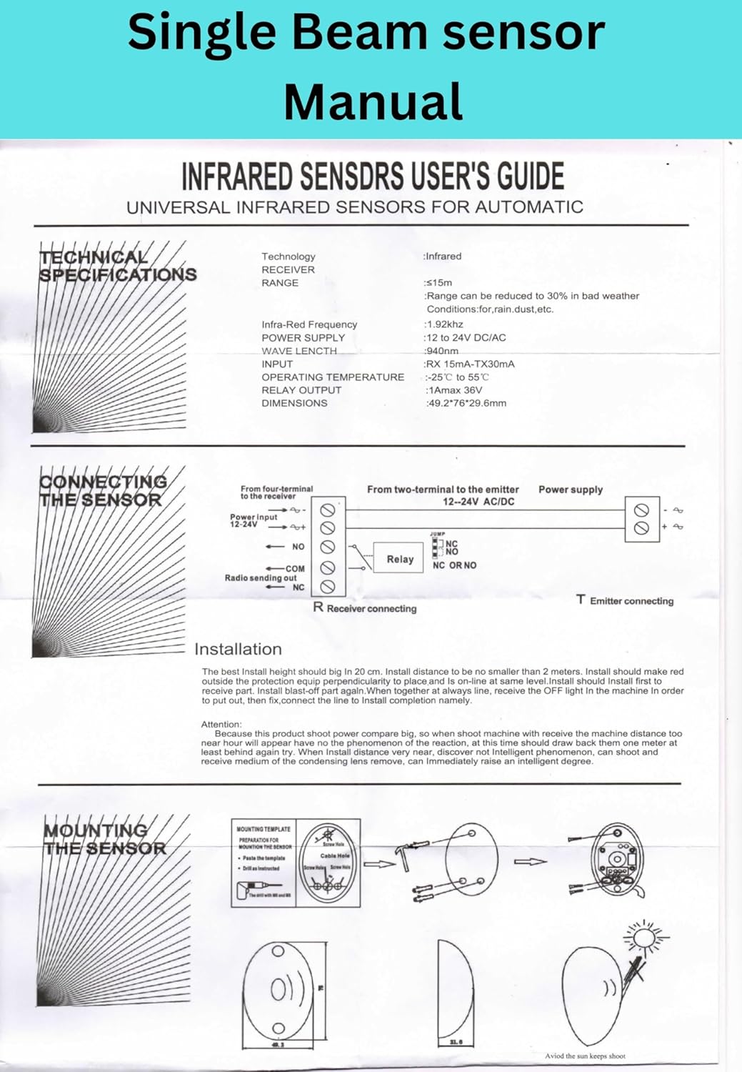 SB-10 Single Beam Sensor 10 Meter | Single Photoelectric Detector Active IR Alarm Host for Security System (Pack of 3)