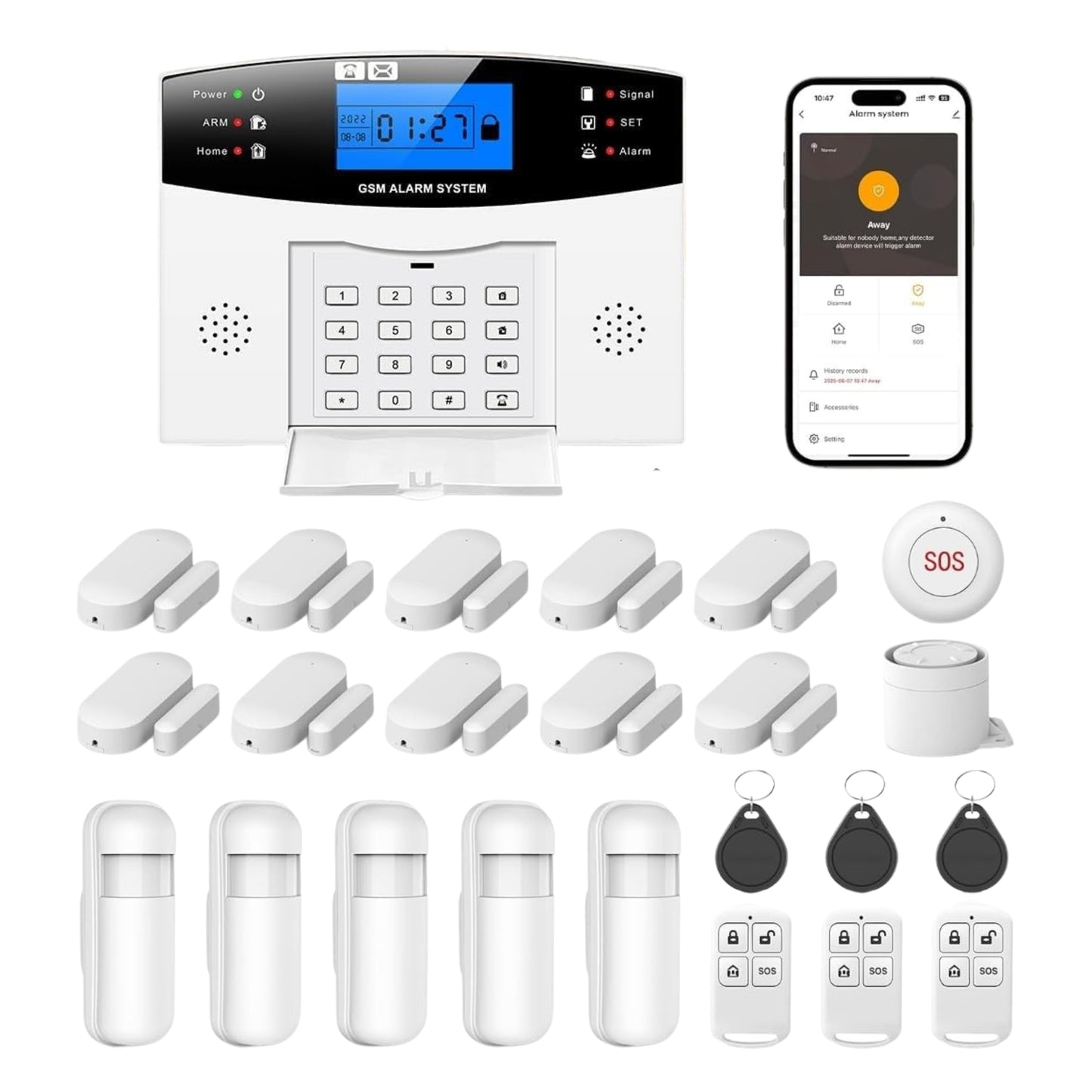 Combo-CN301 Navkar Systems ACJ-400 Home Security System, Wireless WIFI/2G Alarm Kits, keypad Home Burglar Alarm with Door and Motion Sensors, Remote, SOS Emergency Button, Compatible with Alexa