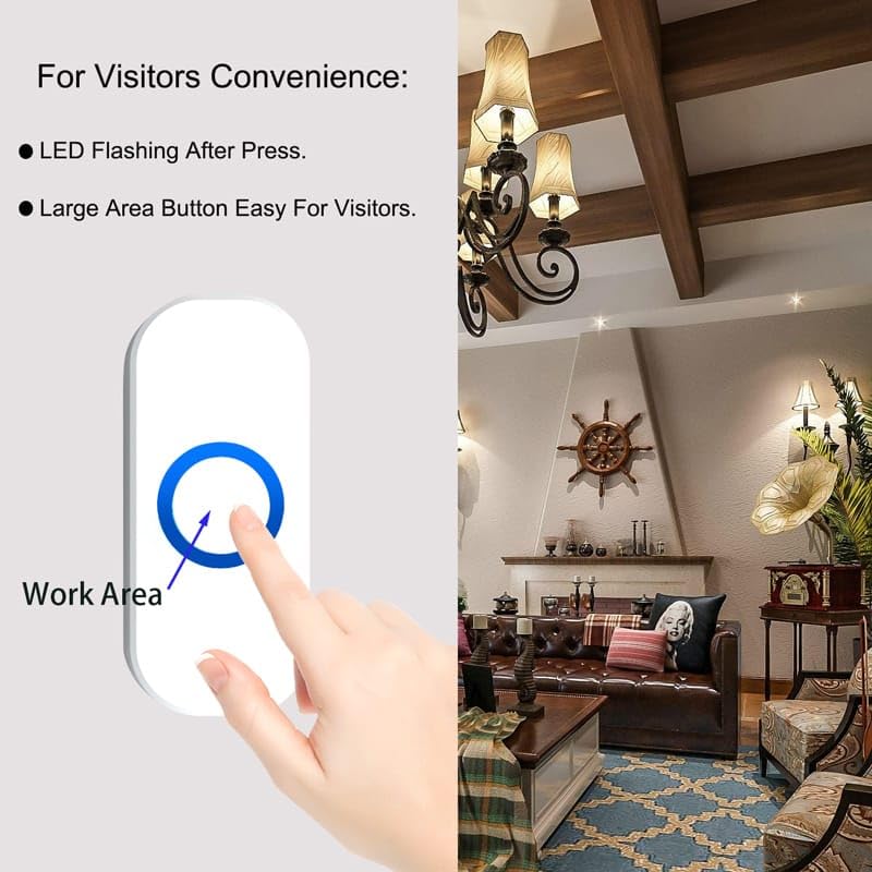 (DRB-43) Wireless doorbell, LED Flash, 32 ringtones and 4 Volume Levels, Running Within 1000 feet, Suitable for Homes, Offices, classrooms, Shops, Warehouses, etc (White)