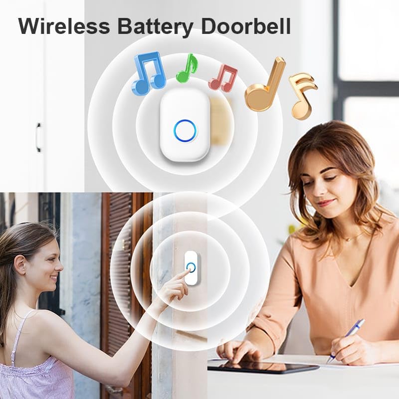 (DRB-43) Wireless doorbell, LED Flash, 32 ringtones and 4 Volume Levels, Running Within 1000 feet, Suitable for Homes, Offices, classrooms, Shops, Warehouses, etc (White)