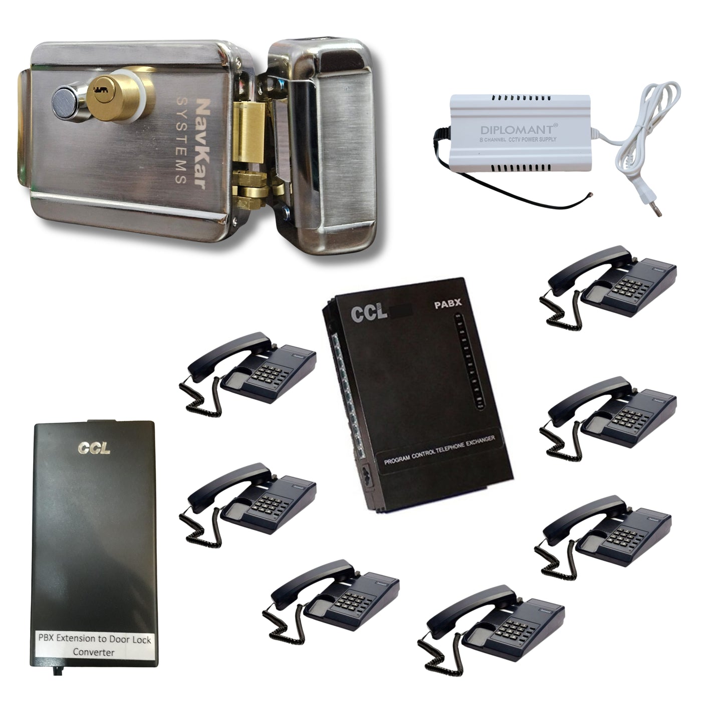 Combo-CN190 Electronic Lock with CCL Door Lock Convertor working on 8 Line Intercom with Beetel C11 Phones