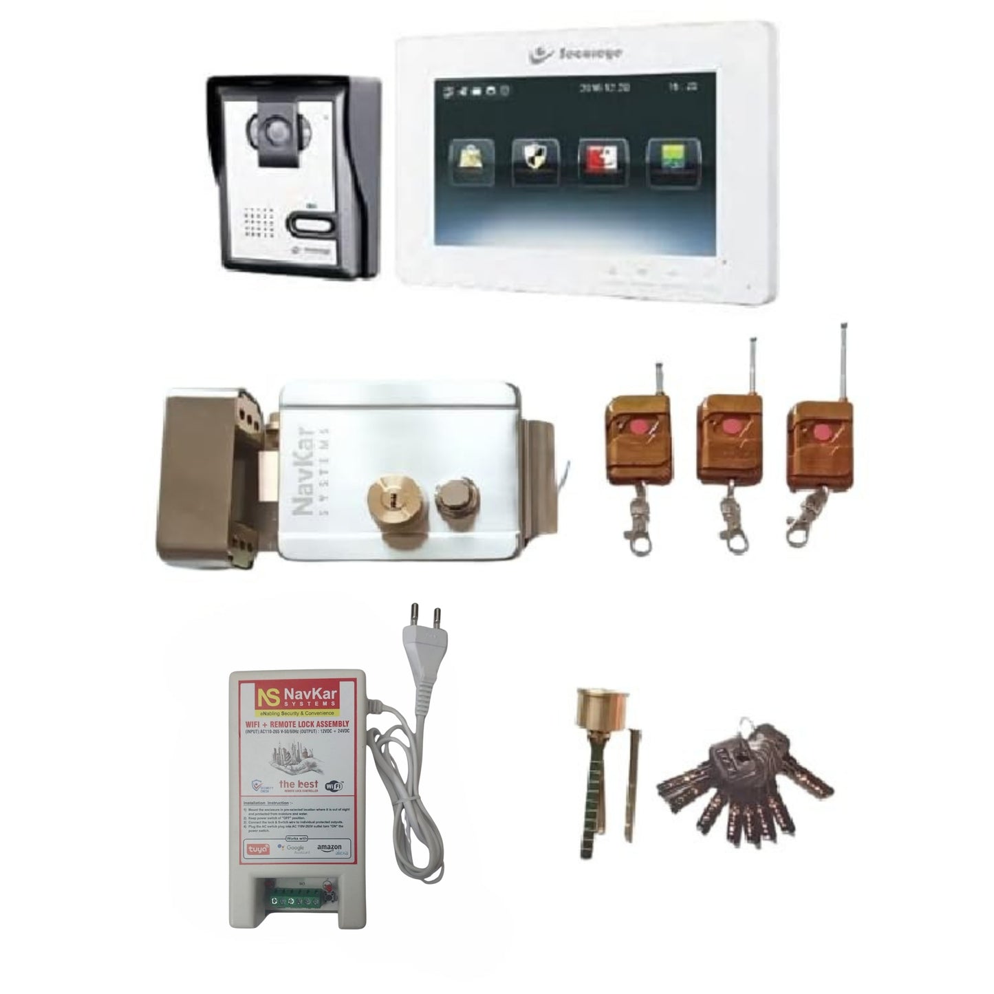 Combo-CN219 Electronic Door Lock+ WiFi Power Supply + 3 Remotes with Secureye Video Door Phone System (VDP9 7 Inch)