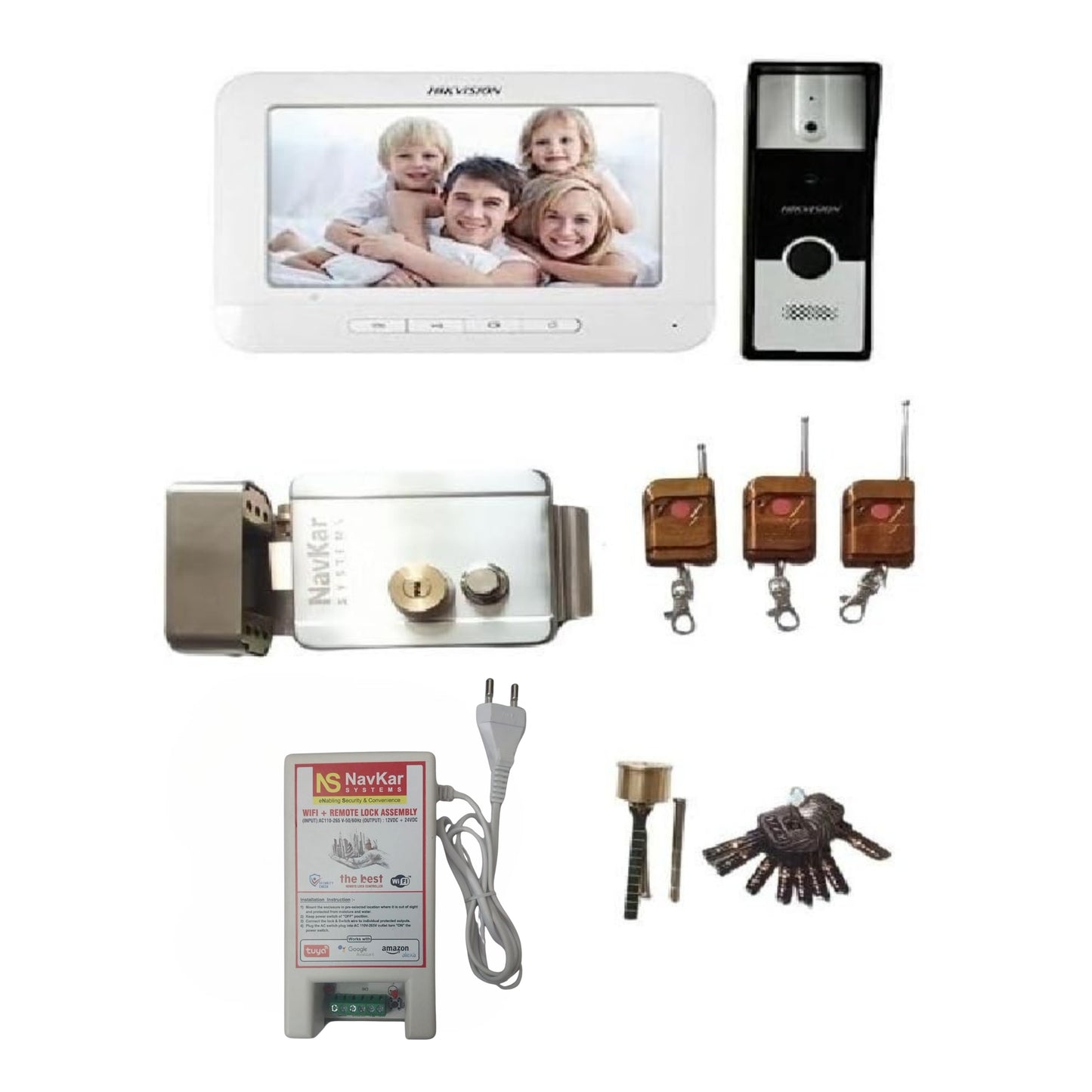 Combo-CN221 Electronic Door Lock+ WiFi Power Supply + 3 Remotes with Video Door Phone (VDP DS-KIS204 7-inch)