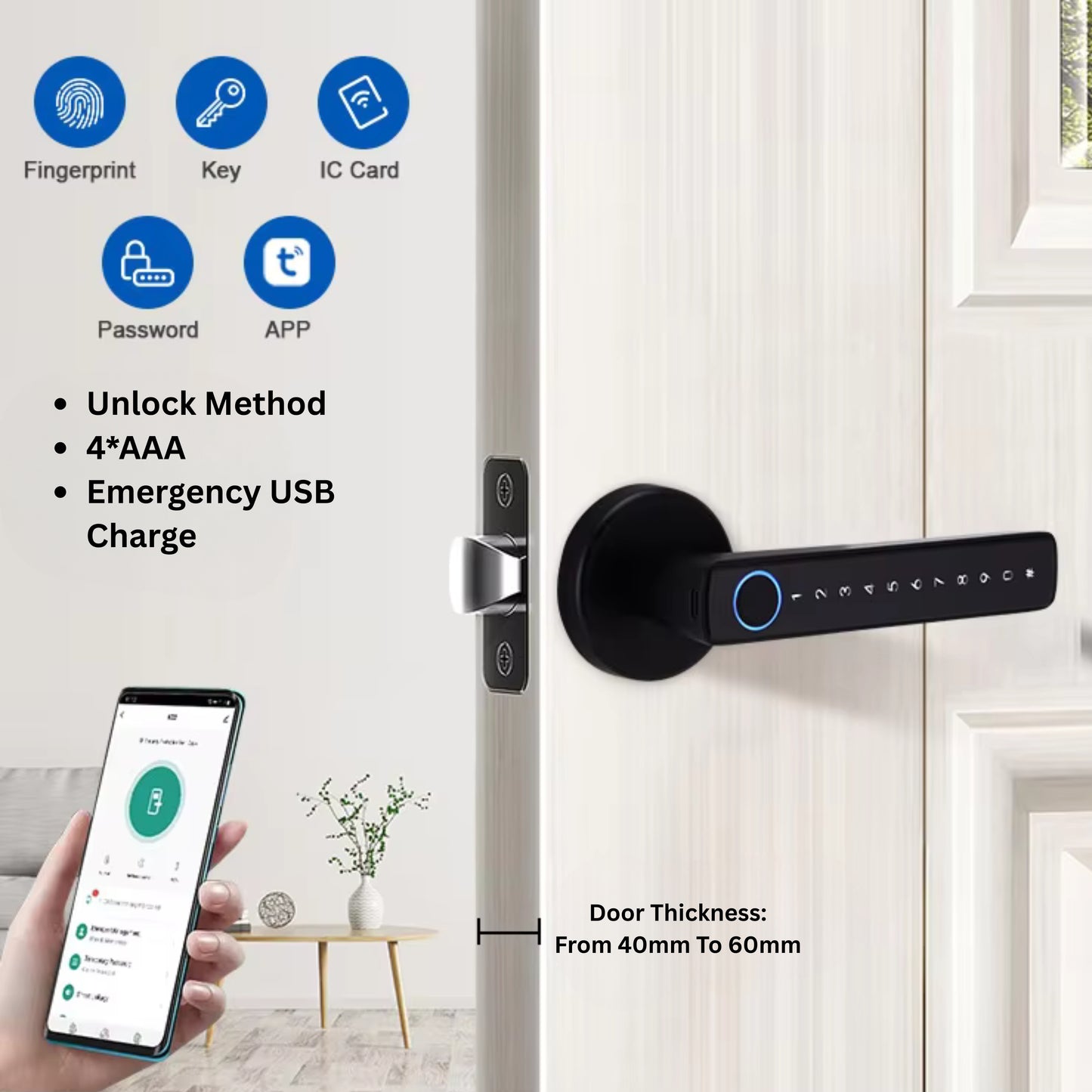 FPHL-900 Navkar Systems Intelligent Tuya App Handle Fingerprint Lock High Security Password Electronic Smart Door Lock