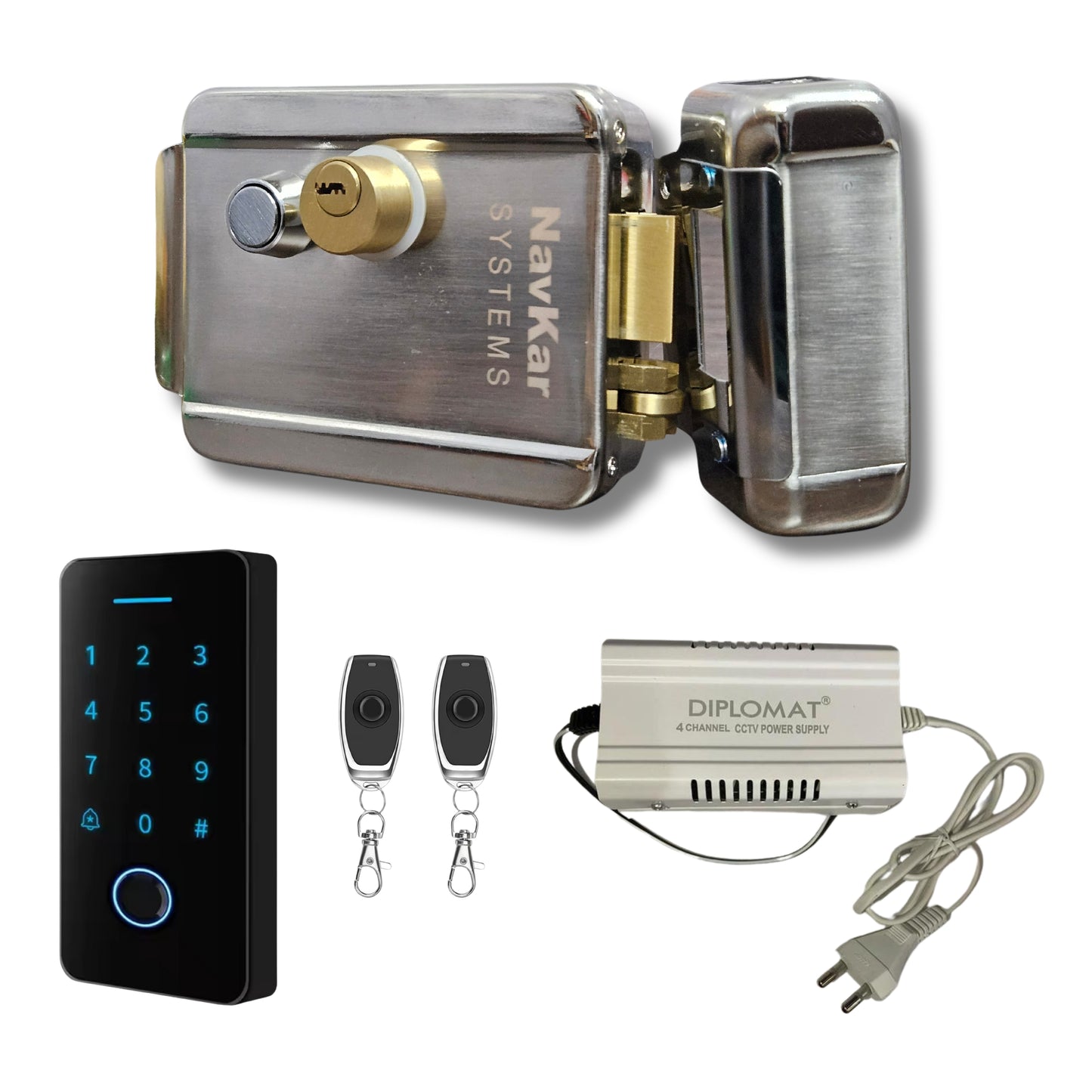 Combo-CN65 Electronic Rim Lock with Weatherproof Finger Card Pin Remote Mobile App Access Control Panel with 2 Remotes, Can Operate Any Electronic Lock Using Finger Card Pin Remote Smart Life App